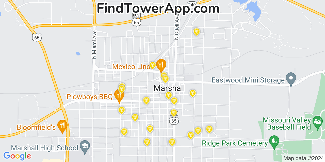 Verizon 4G/5G cell tower coverage map Marshall, Missouri