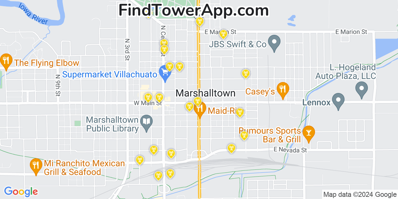 AT&T 4G/5G cell tower coverage map Marshalltown, Iowa