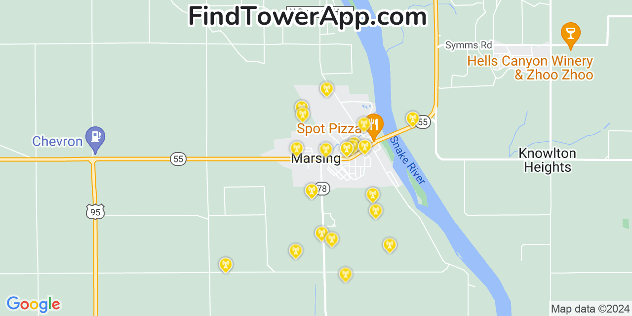 AT&T 4G/5G cell tower coverage map Marsing, Idaho