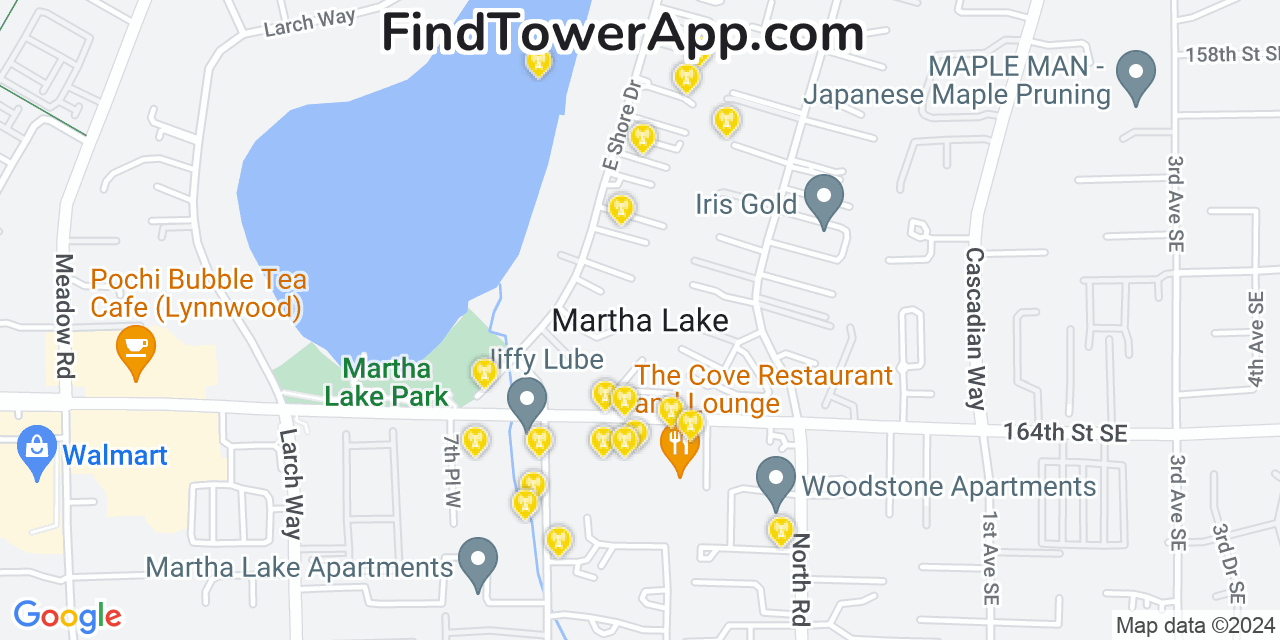 AT&T 4G/5G cell tower coverage map Martha Lake, Washington