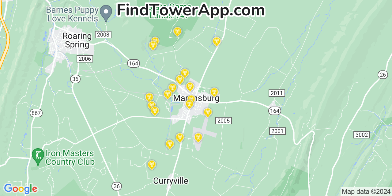 AT&T 4G/5G cell tower coverage map Martinsburg, Pennsylvania