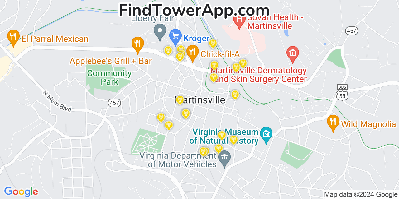 T-Mobile 4G/5G cell tower coverage map Martinsville, Virginia