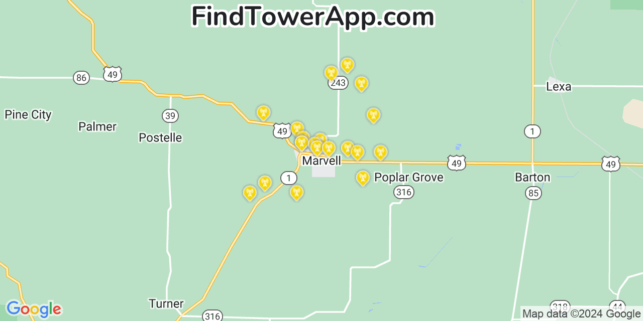 AT&T 4G/5G cell tower coverage map Marvell, Arkansas