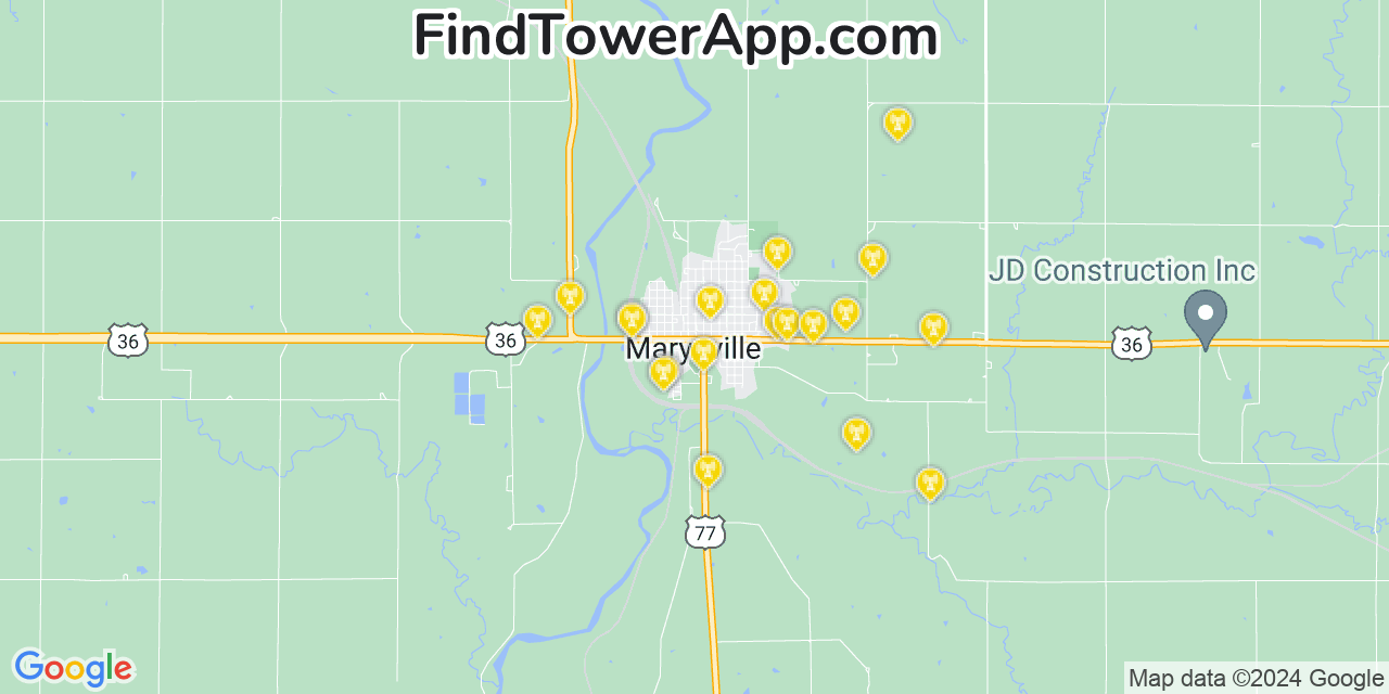 AT&T 4G/5G cell tower coverage map Marysville, Kansas