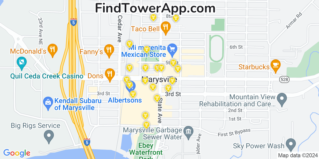 AT&T 4G/5G cell tower coverage map Marysville, Washington