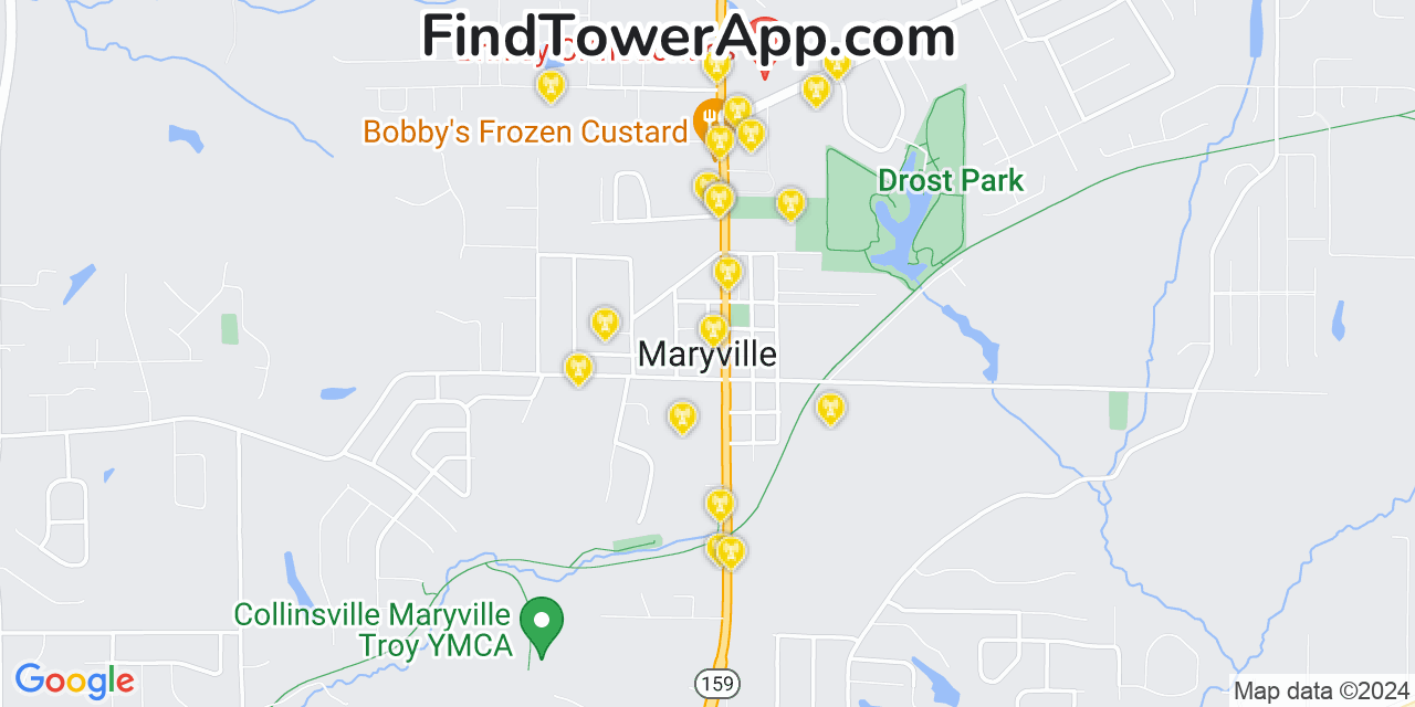 AT&T 4G/5G cell tower coverage map Maryville, Illinois