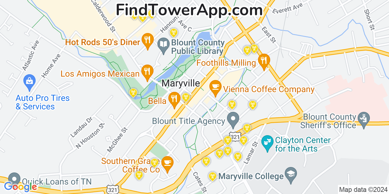 Verizon 4G/5G cell tower coverage map Maryville, Tennessee