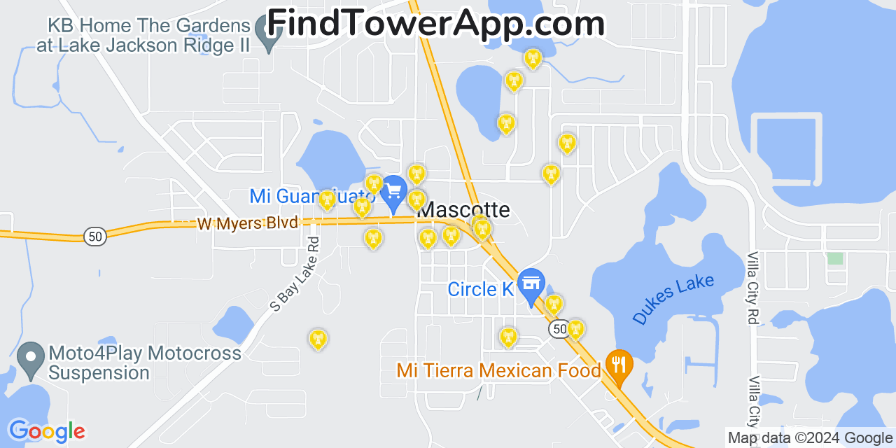 AT&T 4G/5G cell tower coverage map Mascotte, Florida