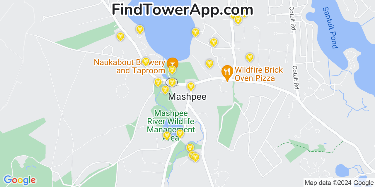 AT&T 4G/5G cell tower coverage map Mashpee, Massachusetts