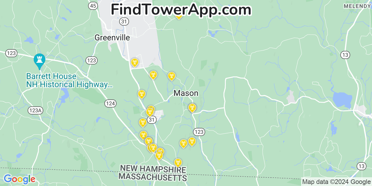 AT&T 4G/5G cell tower coverage map Mason, New Hampshire