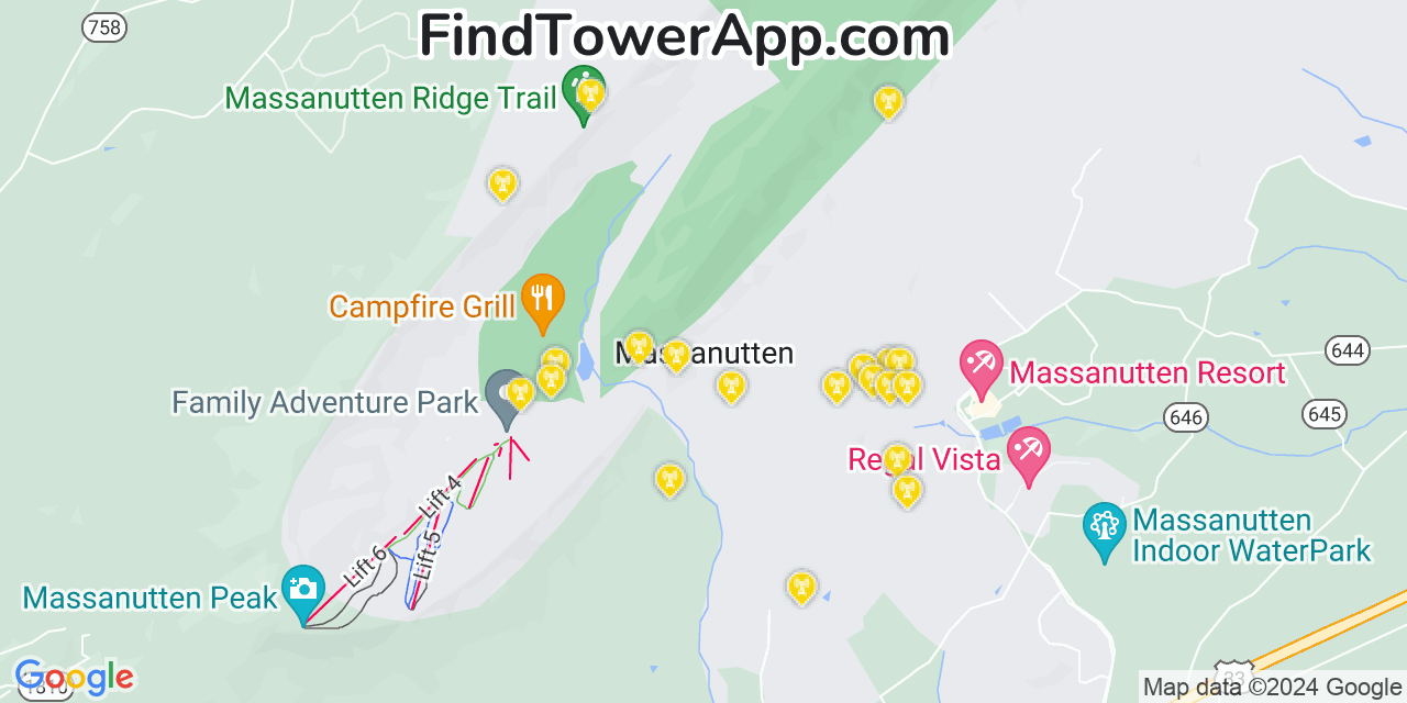 AT&T 4G/5G cell tower coverage map Massanutten, Virginia