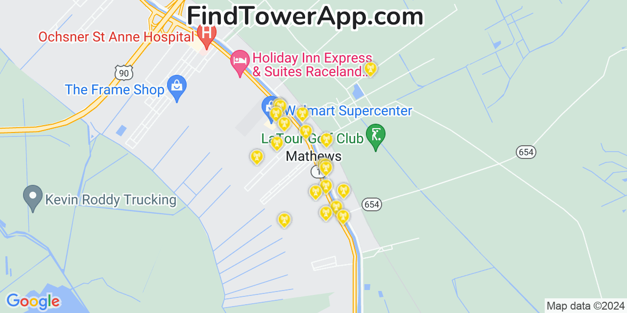 Verizon 4G/5G cell tower coverage map Mathews, Louisiana