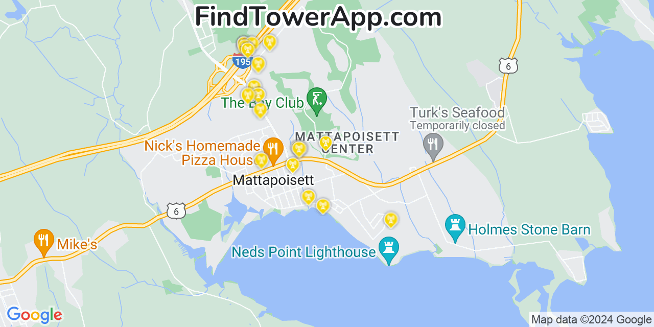 AT&T 4G/5G cell tower coverage map Mattapoisett Center, Massachusetts