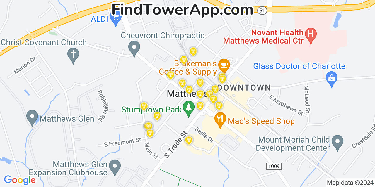 Verizon 4G/5G cell tower coverage map Matthews, North Carolina