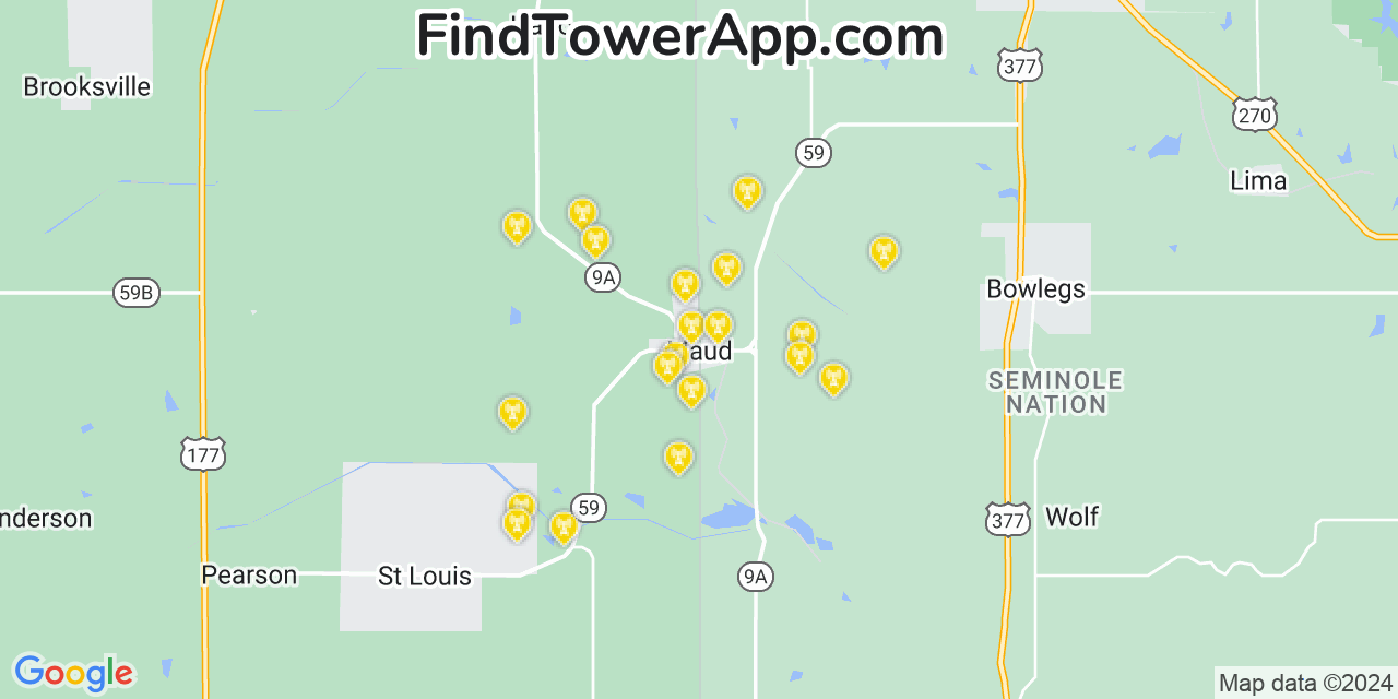 Verizon 4G/5G cell tower coverage map Maud, Oklahoma