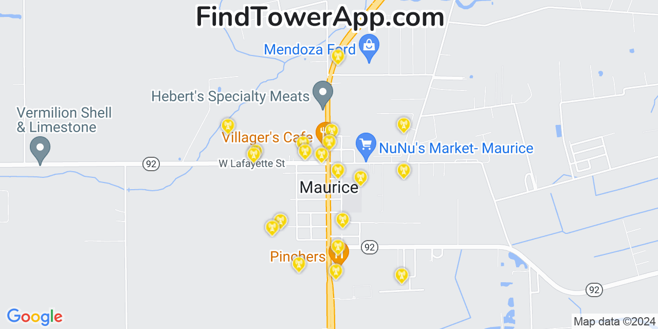 Verizon 4G/5G cell tower coverage map Maurice, Louisiana