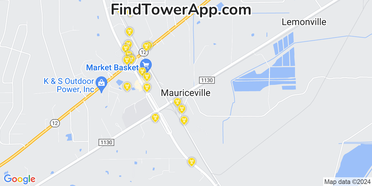 AT&T 4G/5G cell tower coverage map Mauriceville, Texas
