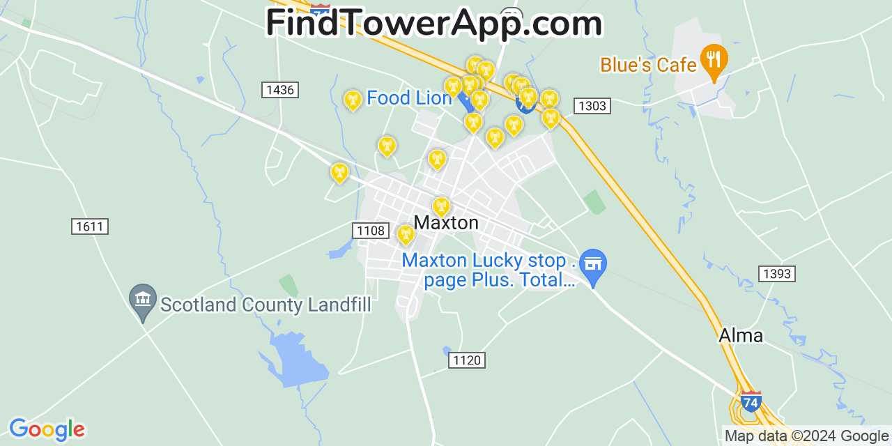 AT&T 4G/5G cell tower coverage map Maxton, North Carolina