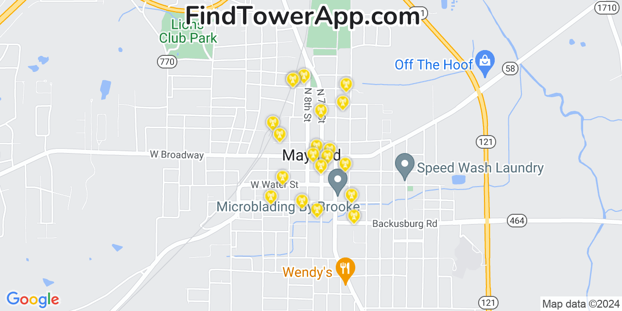 AT&T 4G/5G cell tower coverage map Mayfield, Kentucky