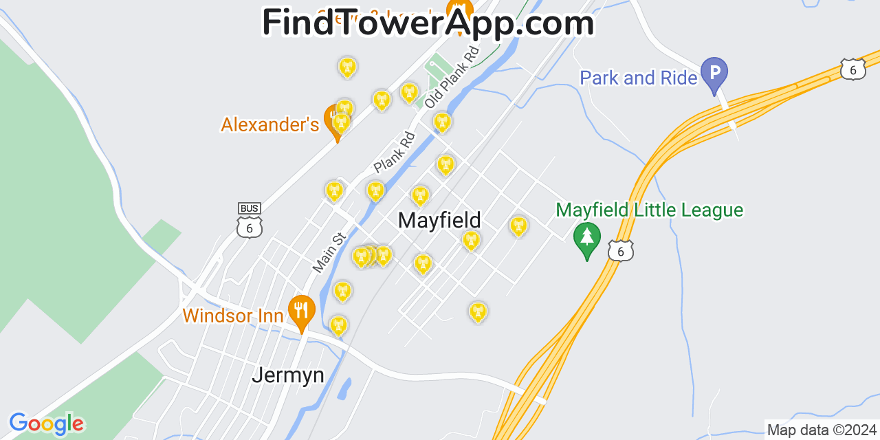 Verizon 4G/5G cell tower coverage map Mayfield, Pennsylvania