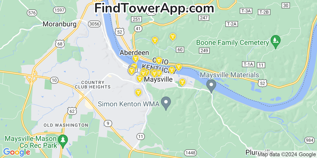 Verizon 4G/5G cell tower coverage map Maysville, Kentucky