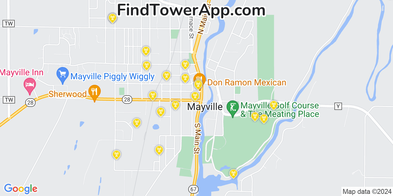 AT&T 4G/5G cell tower coverage map Mayville, Wisconsin