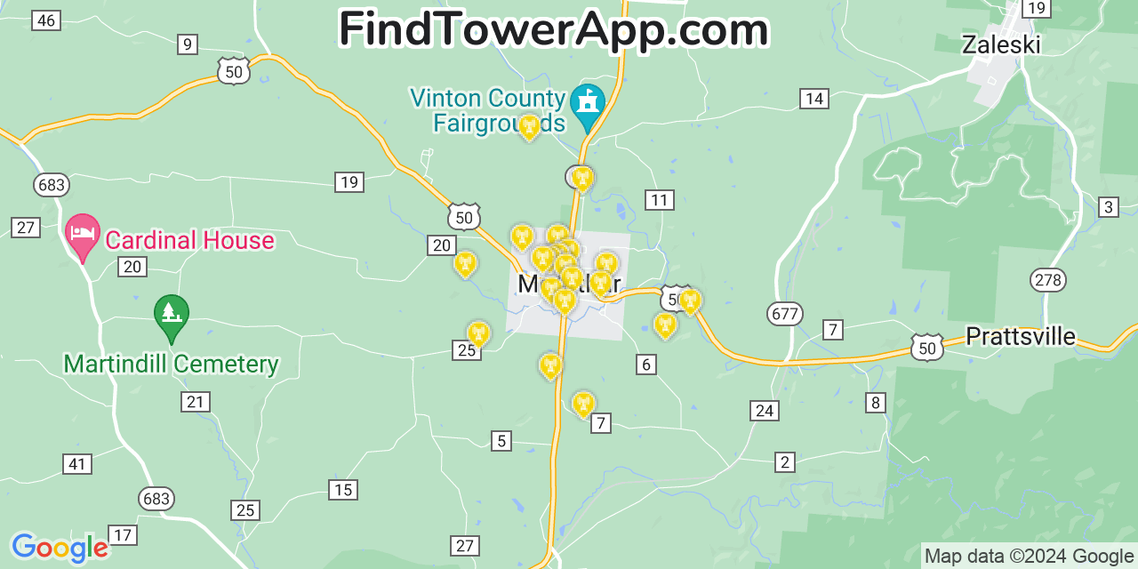 Verizon 4G/5G cell tower coverage map McArthur, Ohio