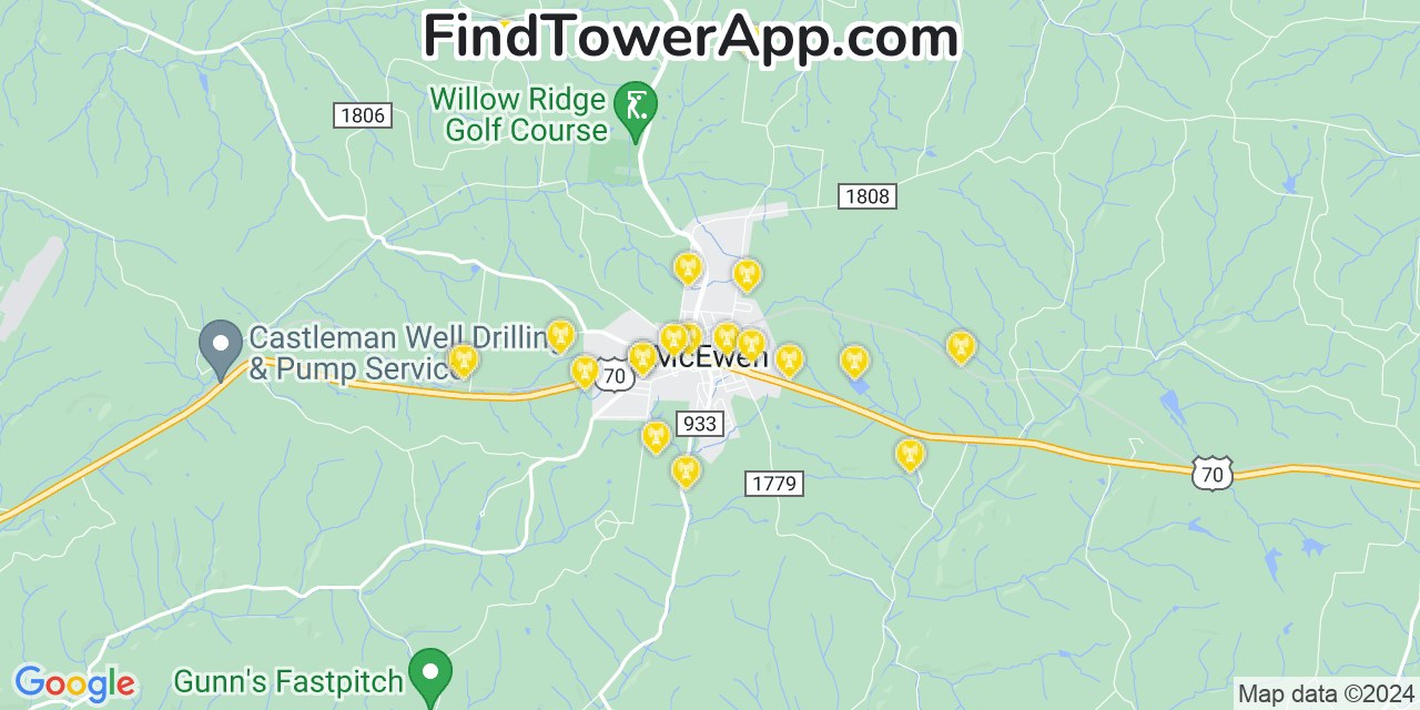 Verizon 4G/5G cell tower coverage map McEwen, Tennessee