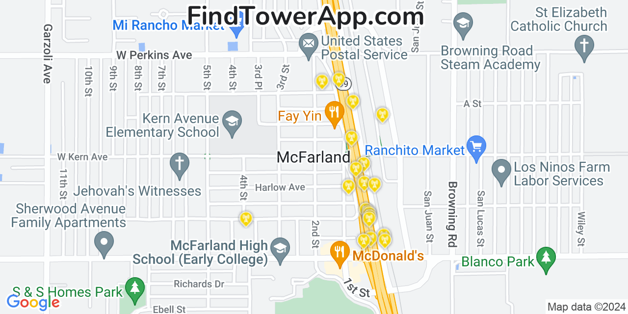 AT&T 4G/5G cell tower coverage map McFarland, California