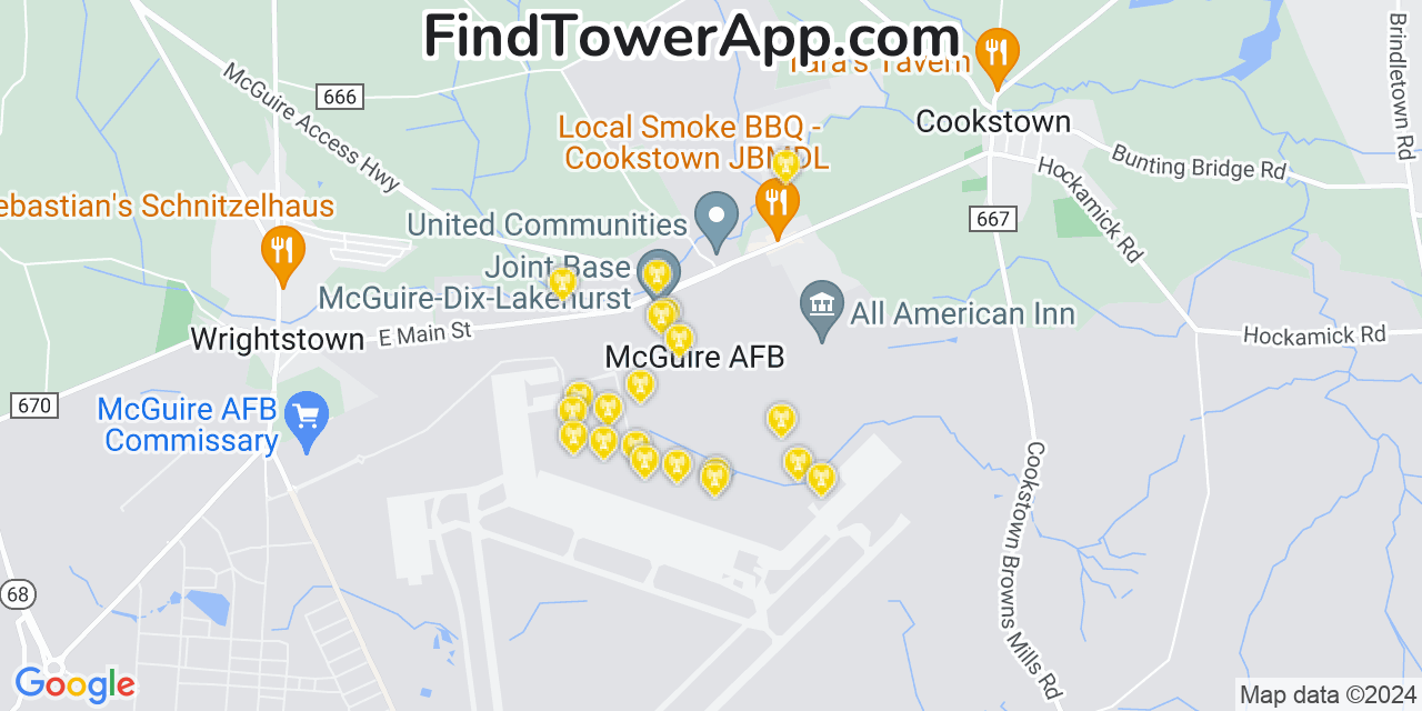 AT&T 4G/5G cell tower coverage map McGuire AFB, New Jersey