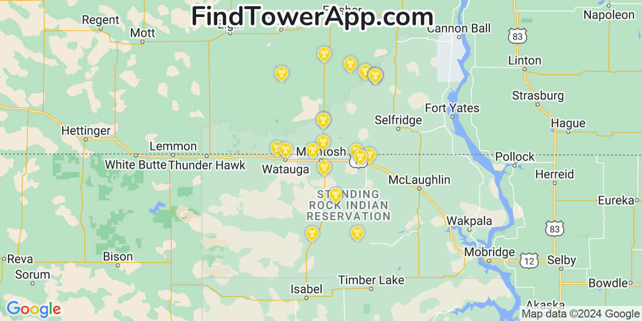 Verizon 4G/5G cell tower coverage map McIntosh, South Dakota