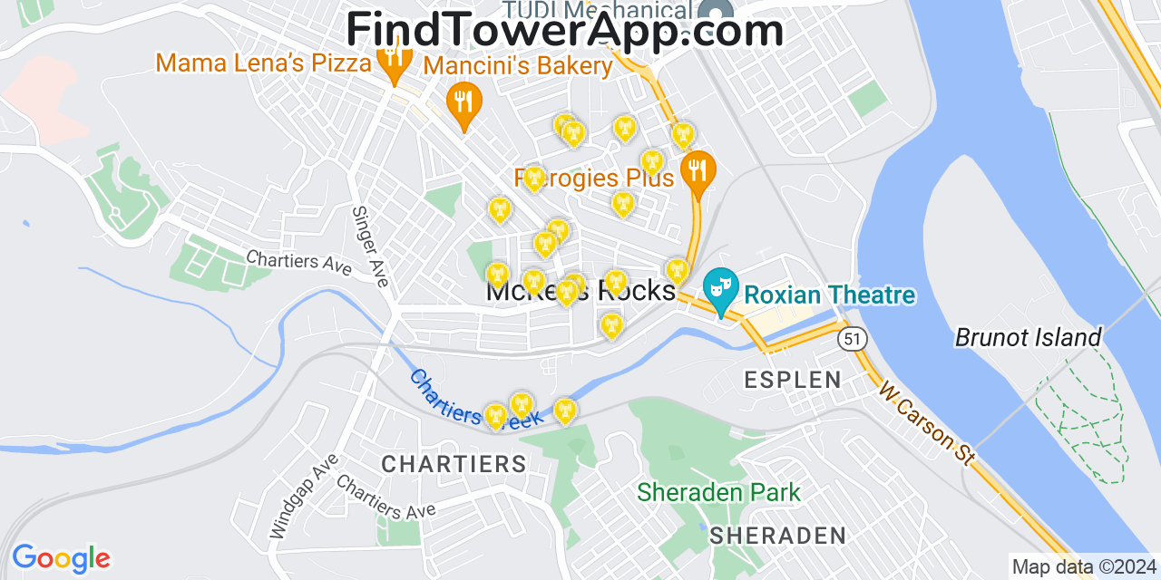 T-Mobile 4G/5G cell tower coverage map McKees Rocks, Pennsylvania