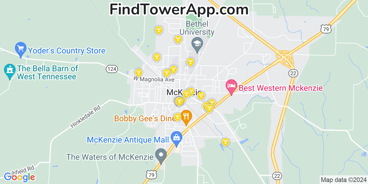 AT&T 4G/5G cell tower coverage map McKenzie, Tennessee