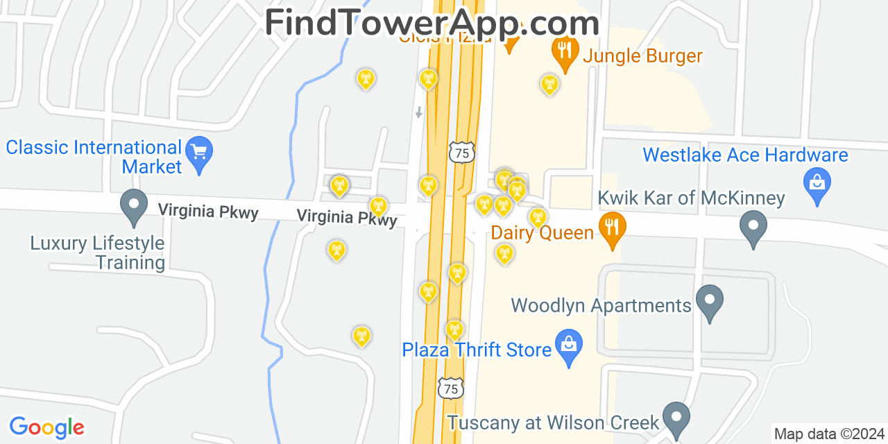 AT&T 4G/5G cell tower coverage map McKinney, Texas