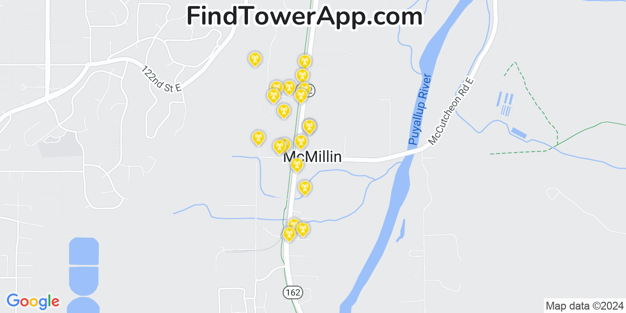 AT&T 4G/5G cell tower coverage map McMillin, Washington