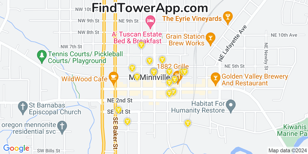 AT&T 4G/5G cell tower coverage map McMinnville, Oregon