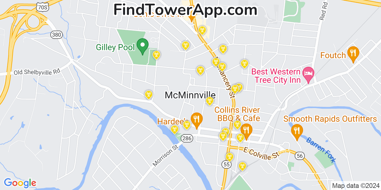 T-Mobile 4G/5G cell tower coverage map McMinnville, Tennessee