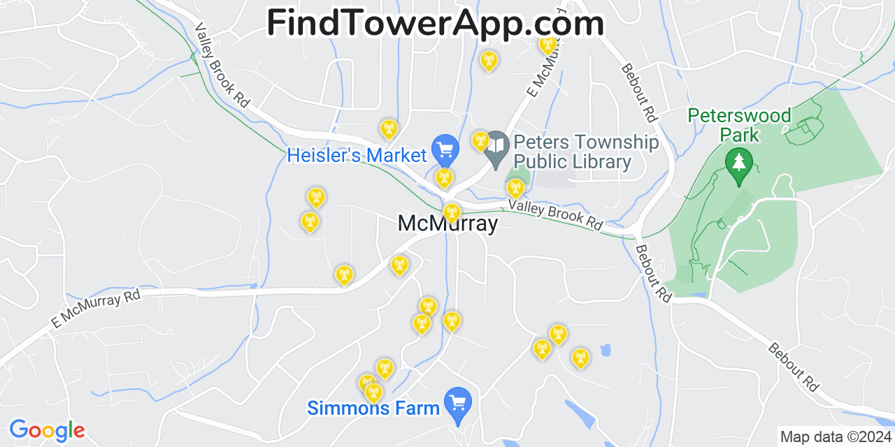 Verizon 4G/5G cell tower coverage map McMurray, Pennsylvania