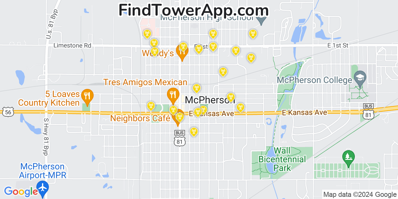 Verizon 4G/5G cell tower coverage map McPherson, Kansas