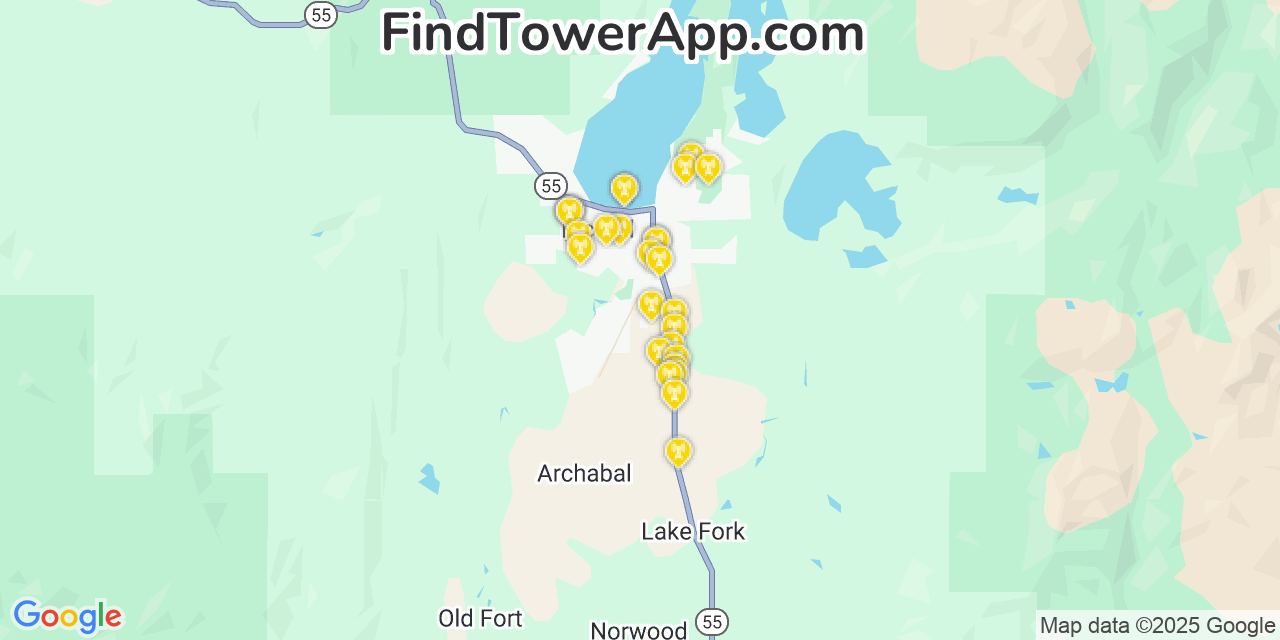 Map showing the 27 primary T-Mobile cell tower locations detected in Mccall, Idaho with coverage radius and signal strength indicators