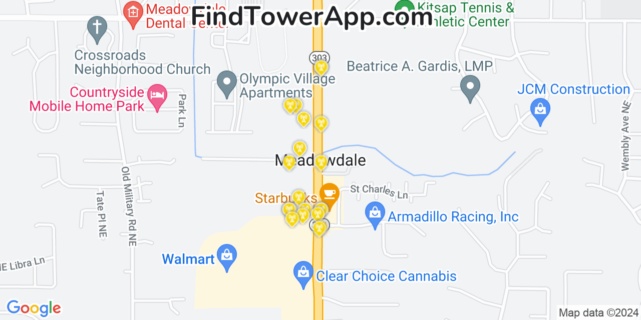 AT&T 4G/5G cell tower coverage map Meadowdale, Washington