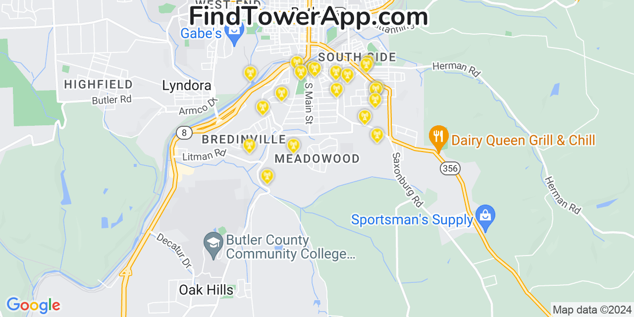 AT&T 4G/5G cell tower coverage map Meadowood, Pennsylvania