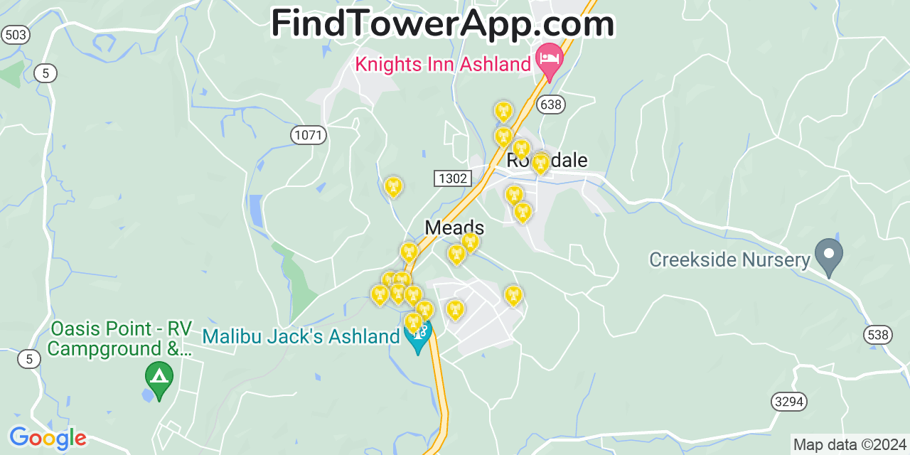 AT&T 4G/5G cell tower coverage map Meads, Kentucky