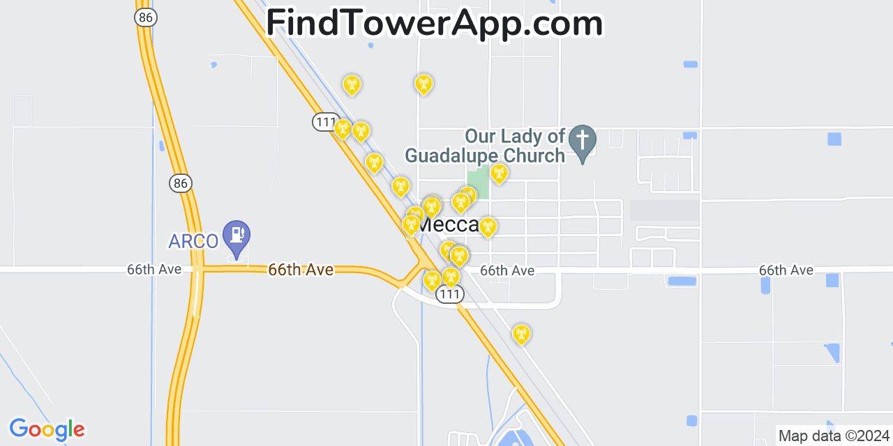 AT&T 4G/5G cell tower coverage map Mecca, California