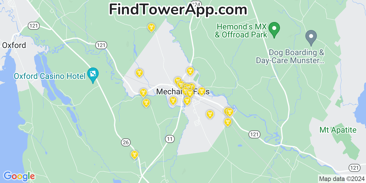 Verizon 4G/5G cell tower coverage map Mechanic Falls, Maine