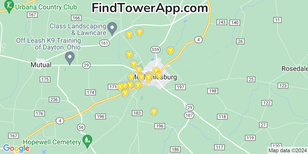 AT&T 4G/5G cell tower coverage map Mechanicsburg, Ohio