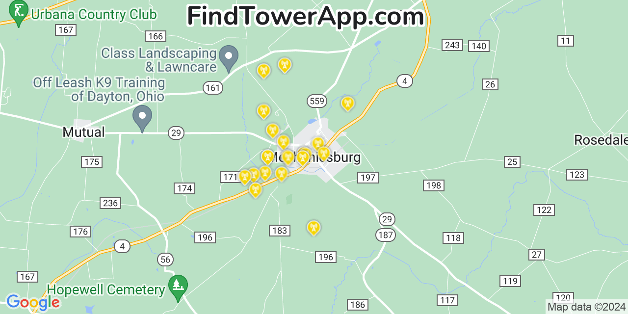 Verizon 4G/5G cell tower coverage map Mechanicsburg, Ohio