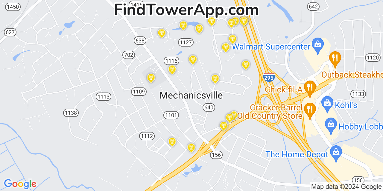 Verizon 4G/5G cell tower coverage map Mechanicsville, Virginia