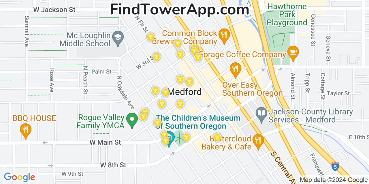 AT&T 4G/5G cell tower coverage map Medford, Oregon