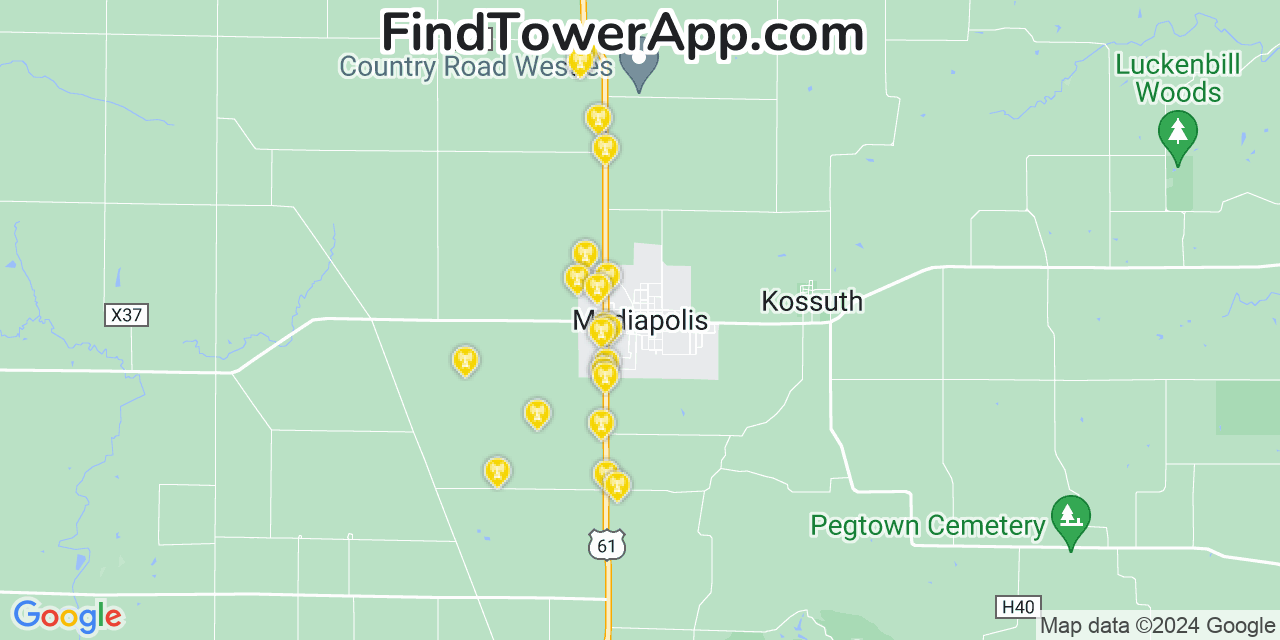 Verizon 4G/5G cell tower coverage map Mediapolis, Iowa